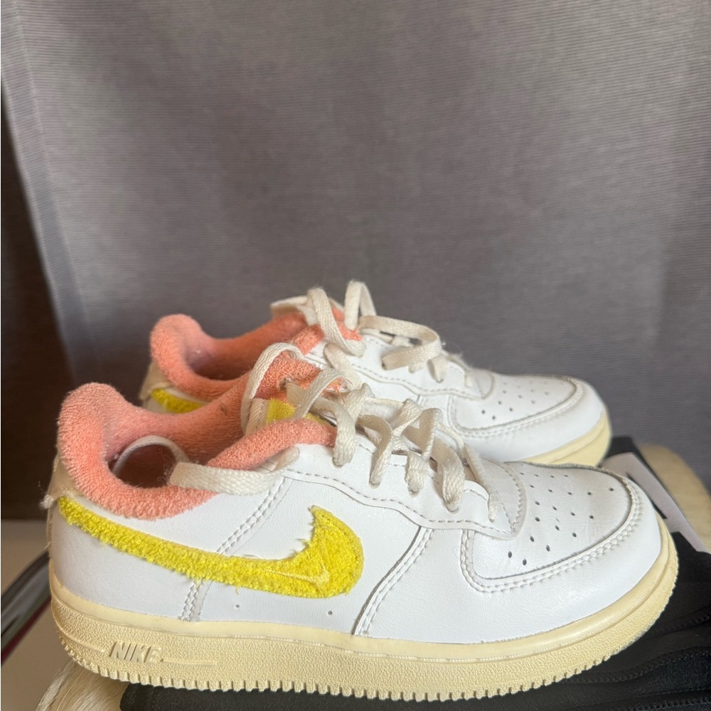 Nike Air Force 1 White Yellow Sneakers with Perforated Toe